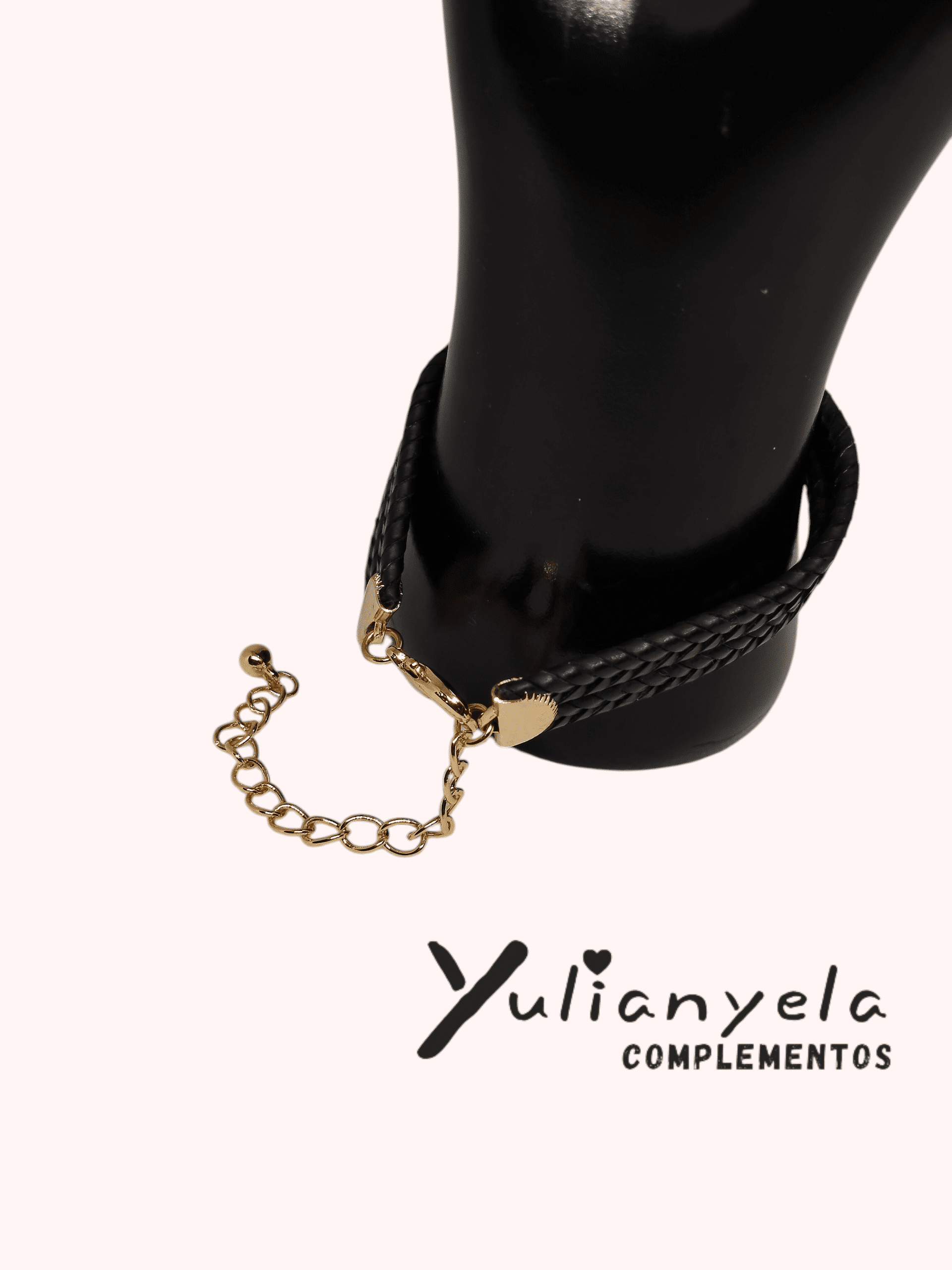 PULSERA NEGRA GEMA DORADA - 2